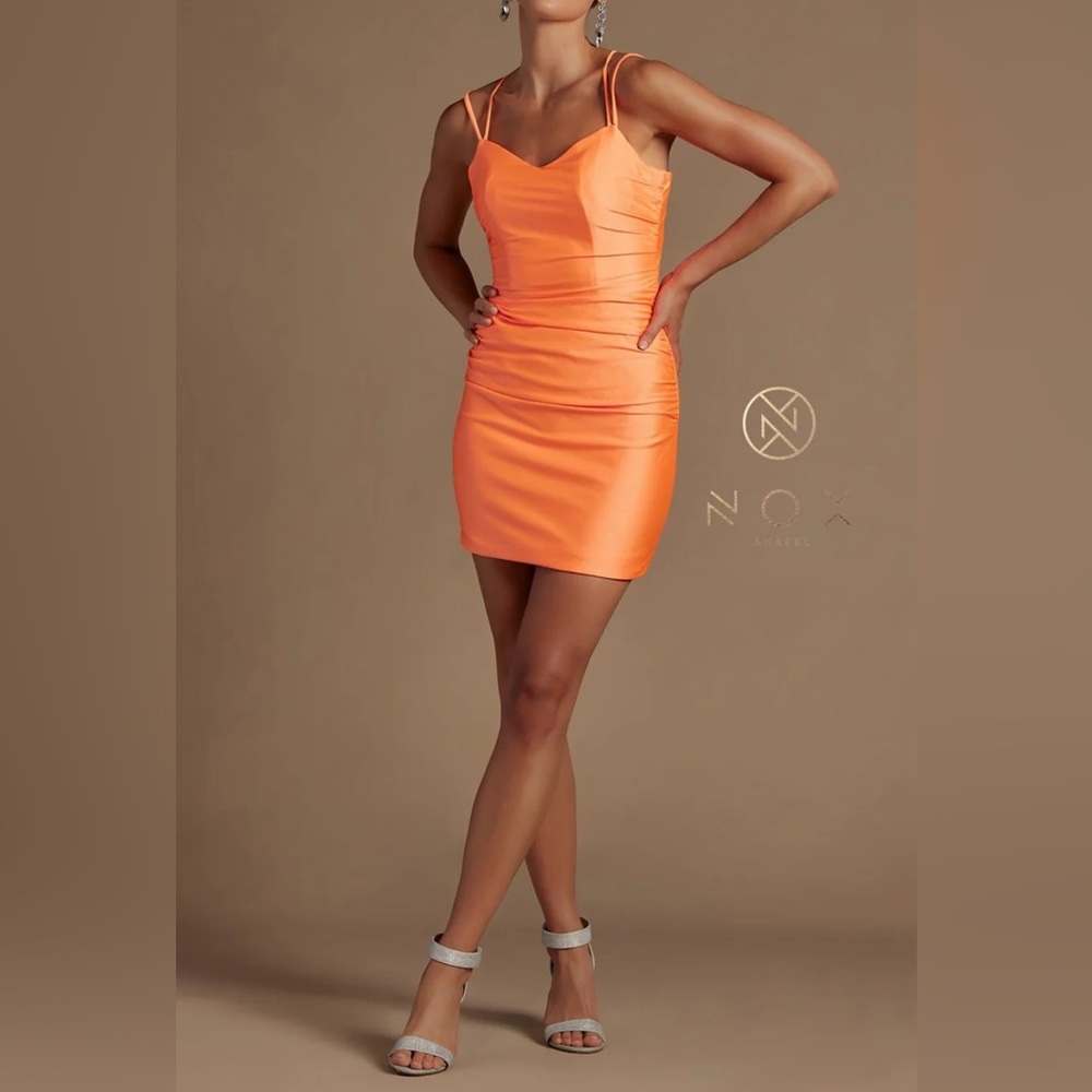 NOX Anabel T710 Short Jersey Ruched Formal Cocktail Homecoming Dress Backless